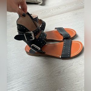 TOPSHOP Janders Style Black leather studded sandal flats, size 9